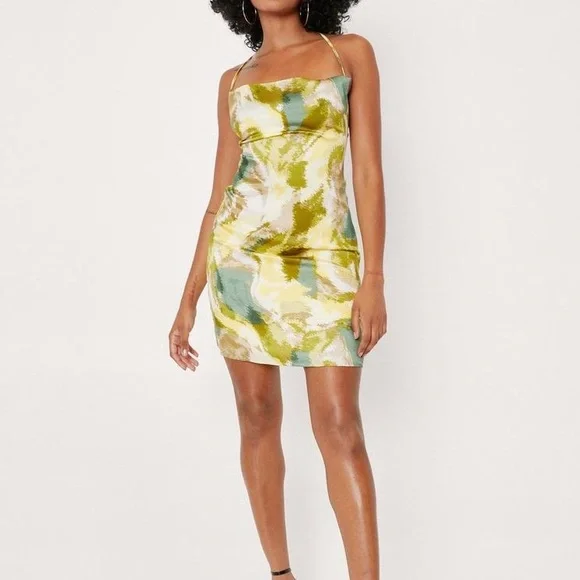 Green Satin Slip Dress - Picture 2 of 4